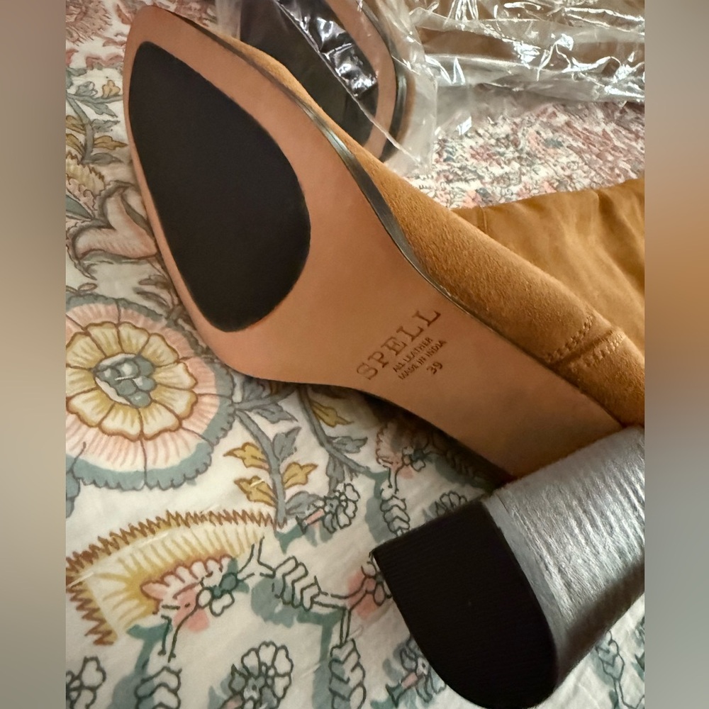 NEW | SPELL Cha Cha Slouch Leather Suede Boots in Tan 39= US 8 - Picture 6 of 13